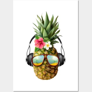 Mr. Pineapple with Headphone and Sunglasses Posters and Art